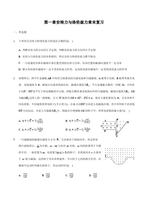 第一章安培力与洛伦兹力章末复习 高中物理新鲁科版选择性必修第二册(2022年)