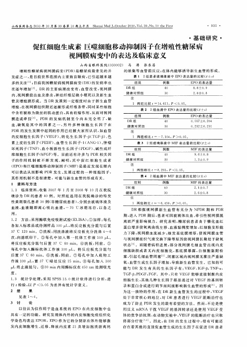 促红细胞生成素巨噬细胞移动抑制因子在增殖性糖尿病视网膜病变中的表达及临床意义