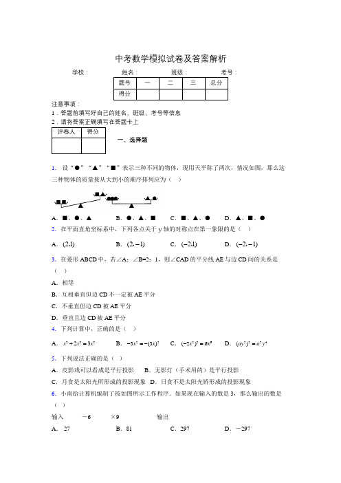 2020年中考数学重点难点易错100题集锦8421375