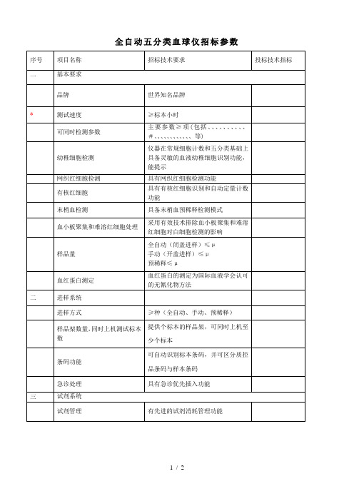 全自动五分类血球仪招标参数