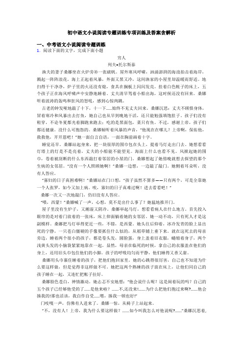 初中语文小说阅读专题训练专项训练及答案含解析