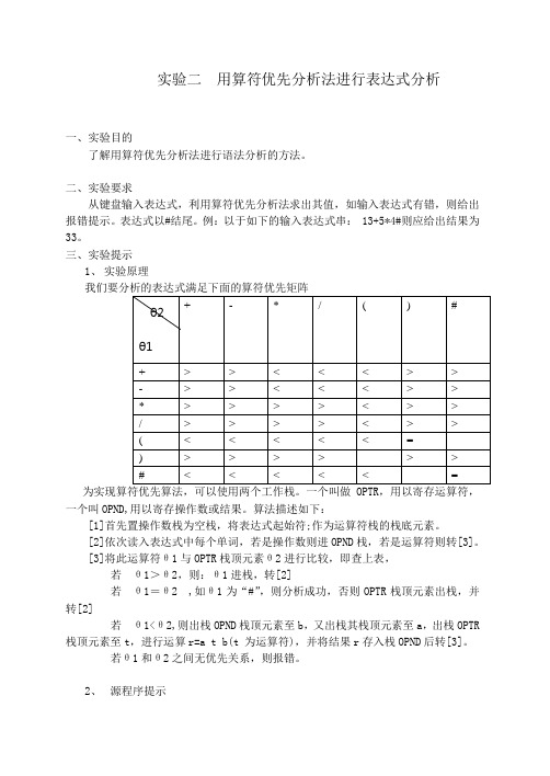 07级_实验二_用算符优先分析法进行表达式分析