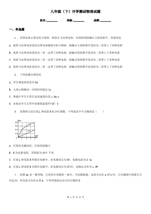 九年级(下)开学测试物理试题