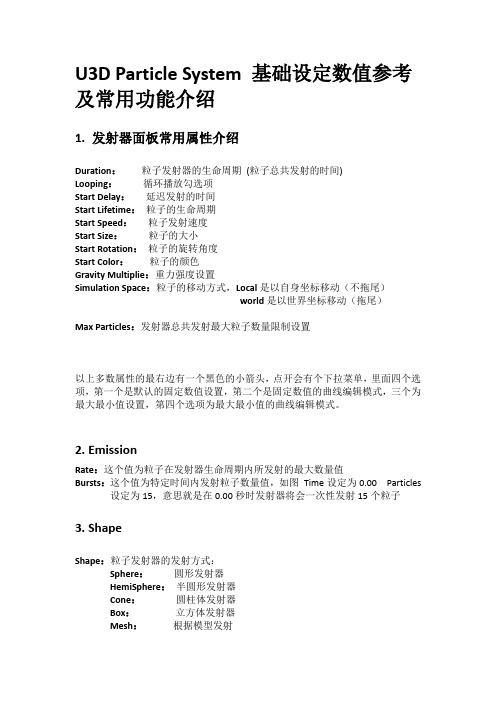 U3D Particle System 基础设定数值参考及常用功能介绍