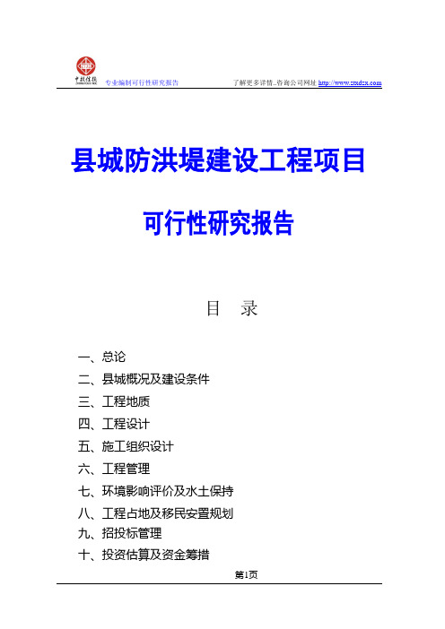 县城防洪堤建设工程项目可行性研究报告