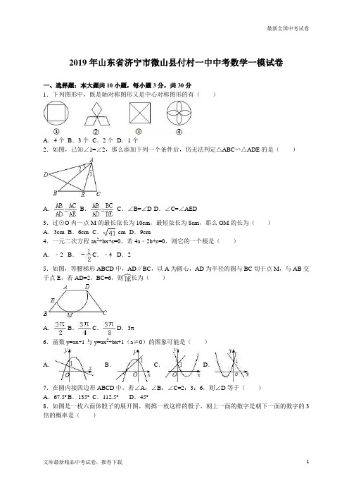 数学中考试题山东省济宁市微山县付村一中一模试卷