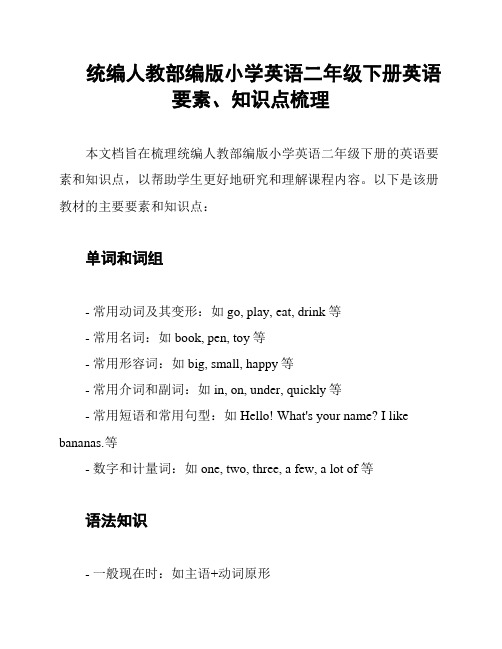 统编人教部编版小学英语二年级下册英语要素、知识点梳理