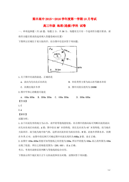 江苏省梁丰高级中学2016届高三地理10月月考试题(含解析)