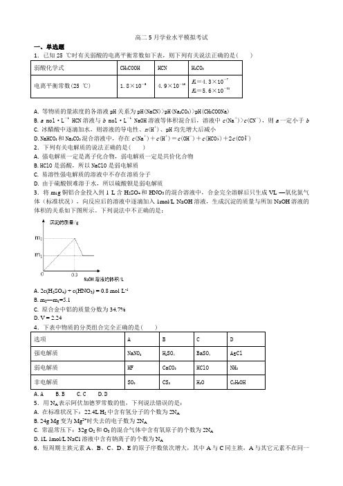 广东省惠州市惠东中学2017-2018学年高二5月学业水平模拟考试