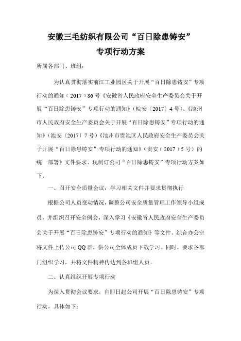 公司“百日除患铸安”专项行动方案