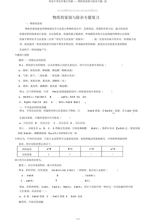 青岛中考化学难点突破——物质的鉴别与除杂专题 (2)