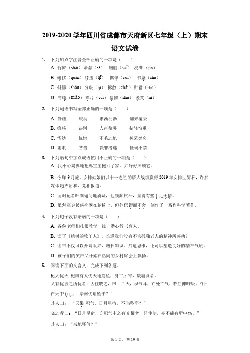 2019-2020学年四川省成都市天府新区七年级(上)期末语文试卷(附答案详解)