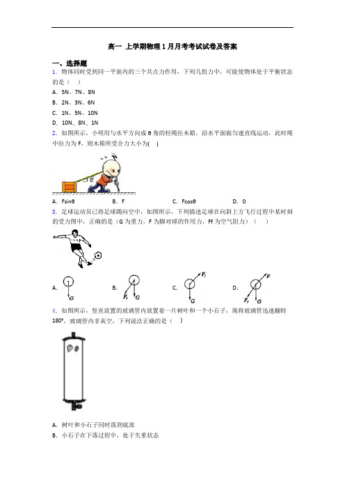 高一 上学期物理1月月考考试试卷及答案