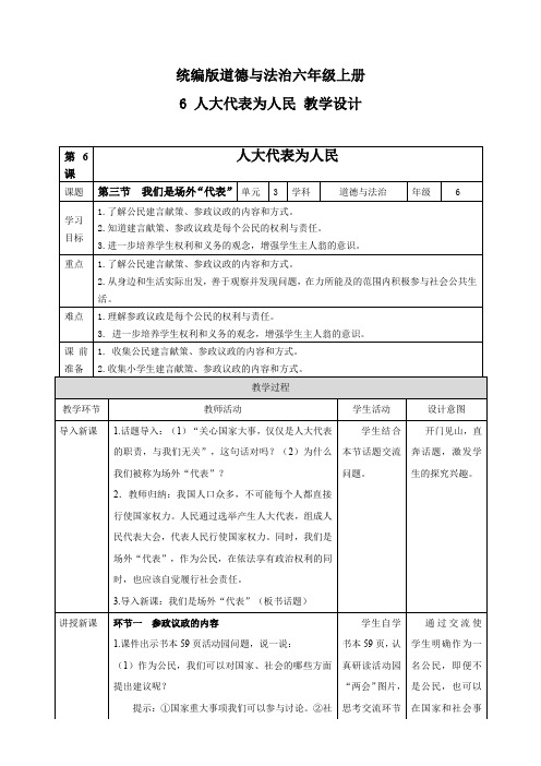 部编版六年级上册道德与法治第6课人大代表为人民第三节