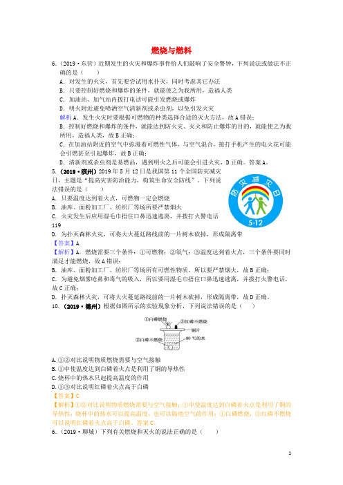 山东省2019年中考化学试题汇编燃烧与燃料含解析20190923399