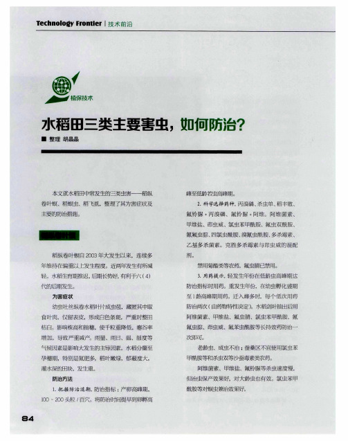 水稻田三类主要害虫,如何防治?
