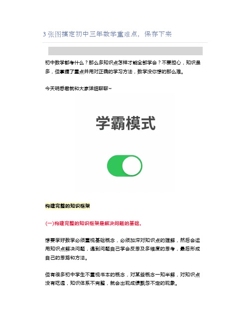 3张图搞定初中三年数学重难点,保存下来