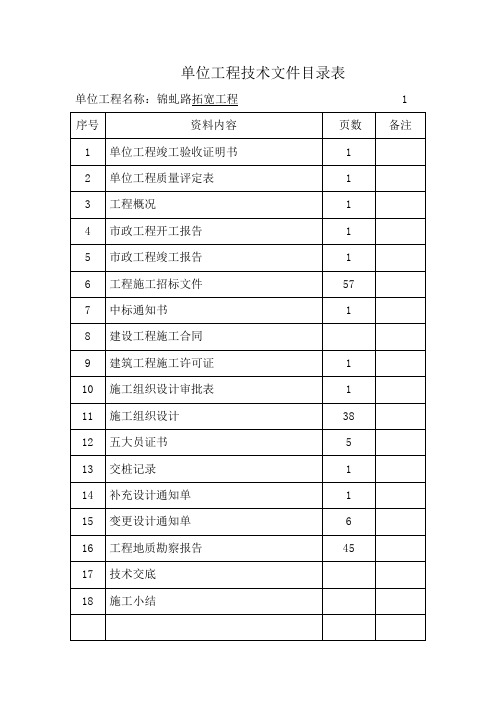 单位工程技术文件目录表22