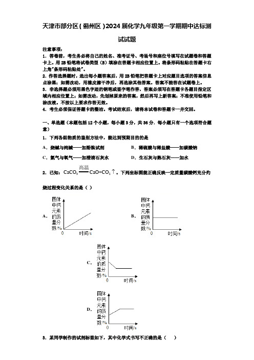 天津市部分区(蓟州区)2024届化学九年级第一学期期中达标测试试题含答案解析