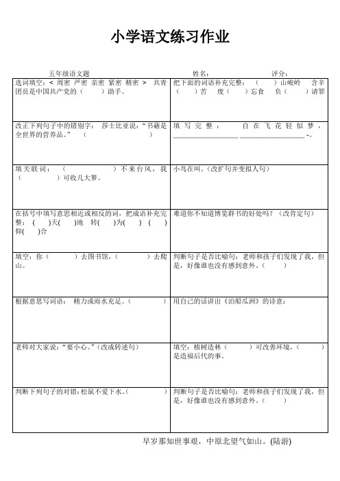 罗阳小学五年级语文期末复习练习作业90