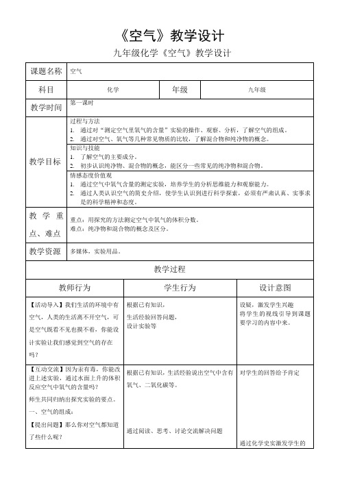 (完整)初三化学空气教学设计