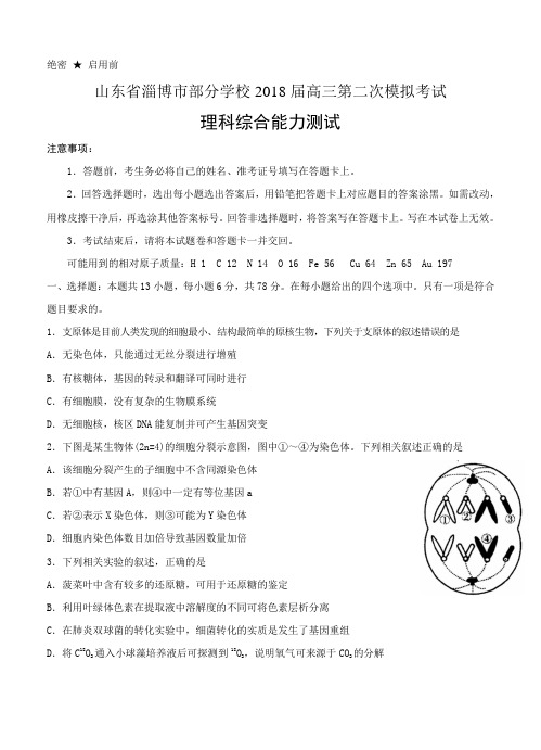 山东省淄博市部分学校2018届高三第二次模拟考试理科综合试卷及答案