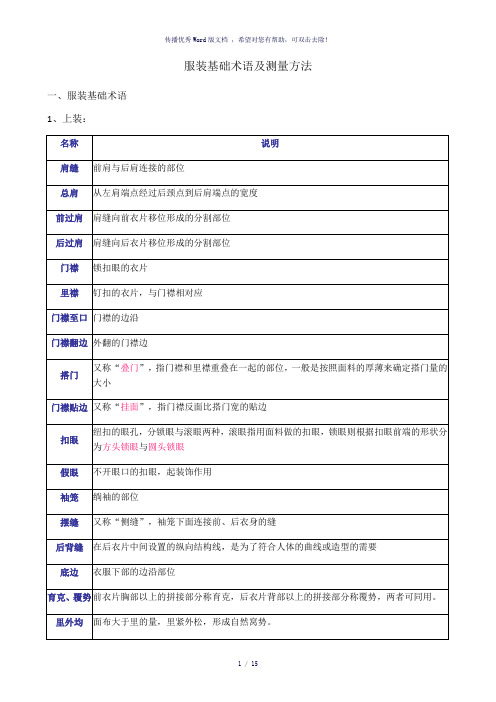 服装基础术语及测量方法