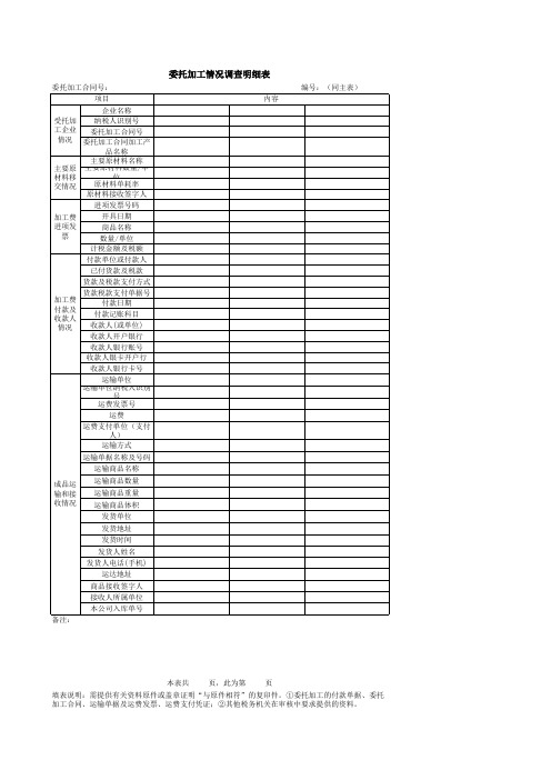 委托加工情况调查明细表