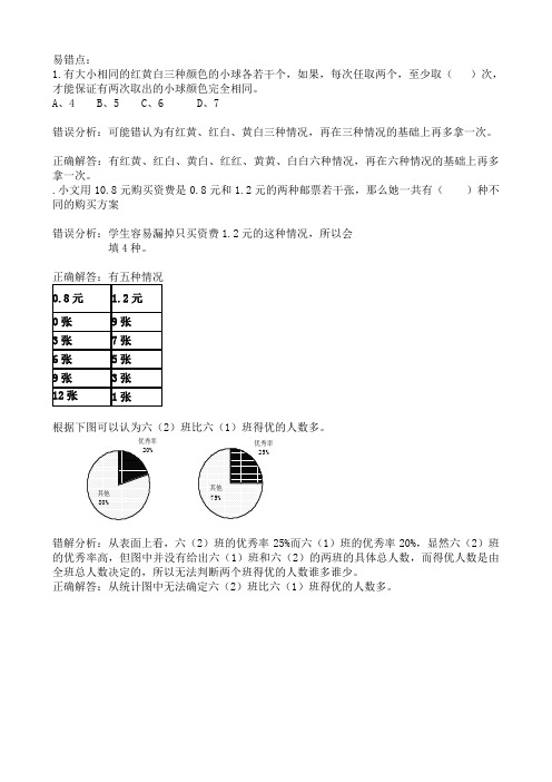 六年级抽屉原理易混易错题