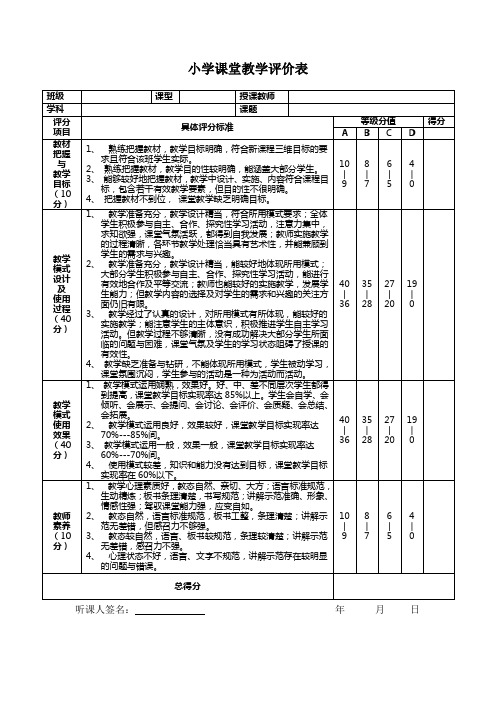 中小学课堂教学评价表