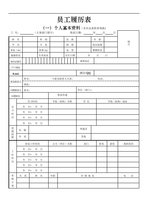 员工履历表模板