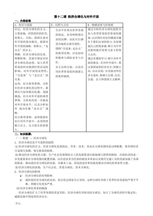 高中政治经济全球化与对外开放教案1新课标 人教版 必修1