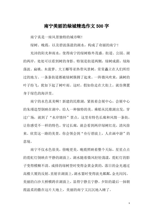 南宁美丽的绿城精选作文500字