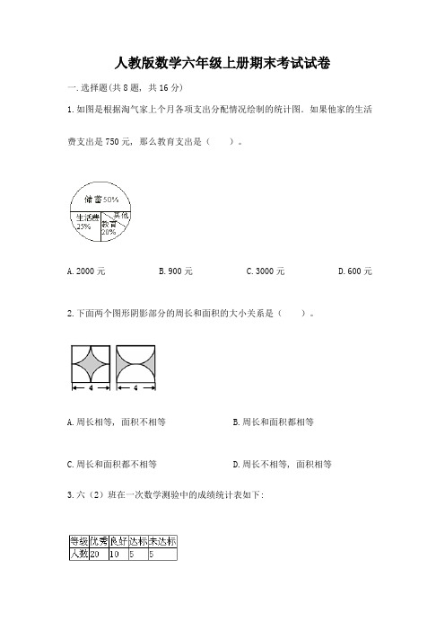 人教版数学六年级上册期末考试试卷含完整答案【夺冠】