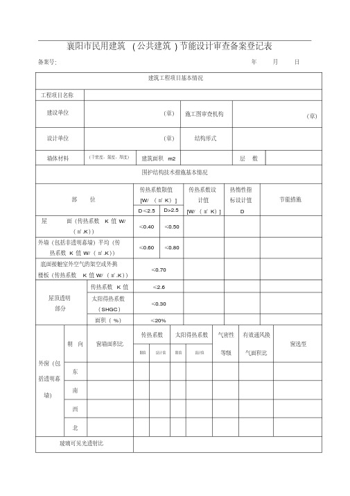 襄阳市民用建筑(公共建筑)节能设计审查备案登记表