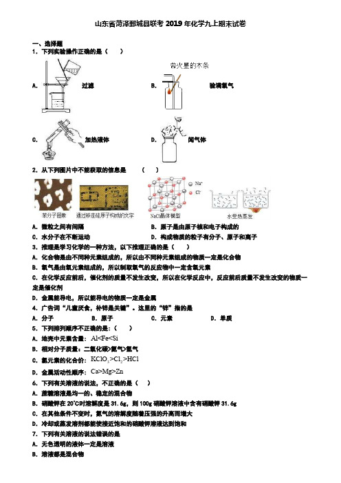 山东省菏泽鄄城县联考2019年化学九上期末试卷