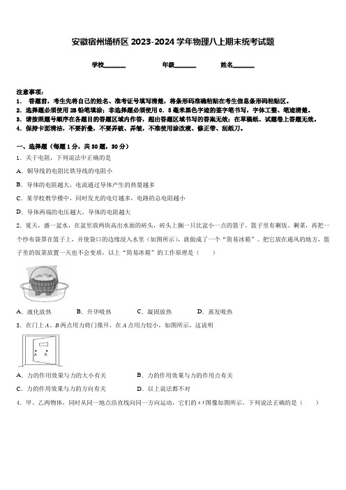 安徽宿州埇桥区2023-2024学年物理八上期末统考试题含答案