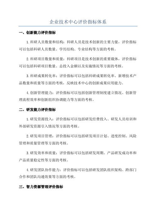 企业技术中心评价指标体系