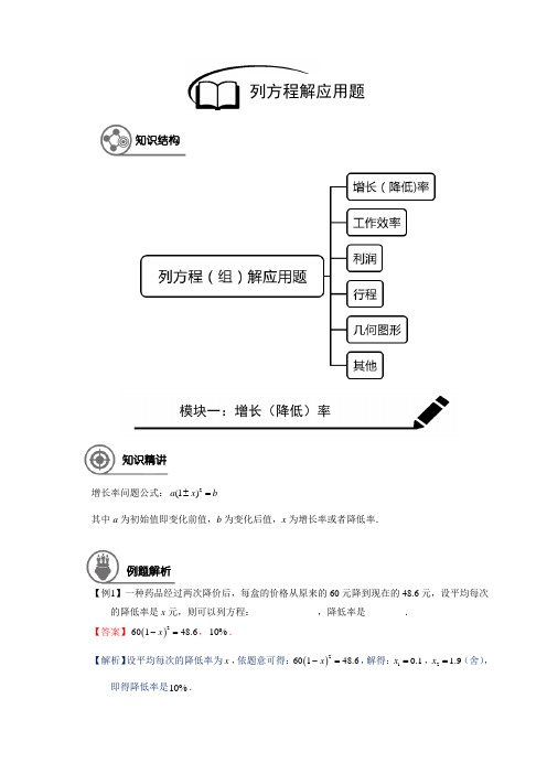 八年级(下)数学 同步讲义 列方程解应用题(解析版)