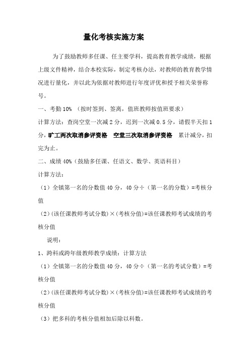 教师考核量化评分表