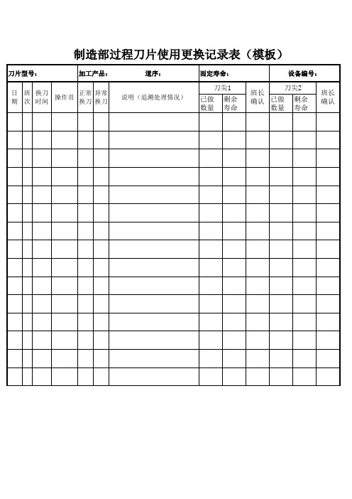 过程刀片使用更换记录表3-12