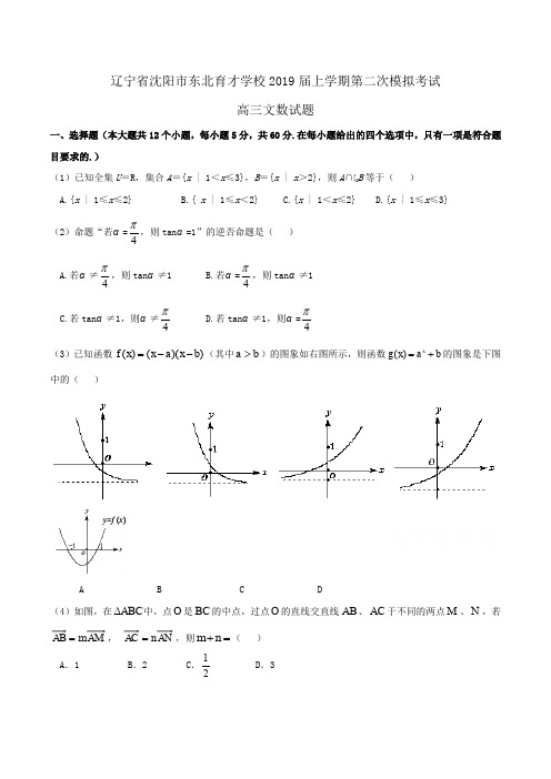 辽宁省沈阳市东北育才学校2019届高三上学期第二次模拟考试文数试题Word版含解析