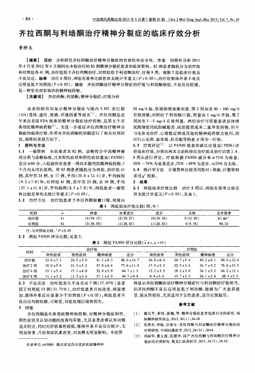 齐拉西酮与利培酮治疗精神分裂症的临床疗效分析