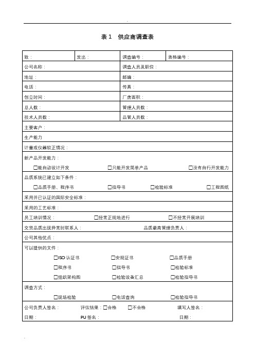 供应商管控调查表、评估表、资料卡、来料质量状况月统计表