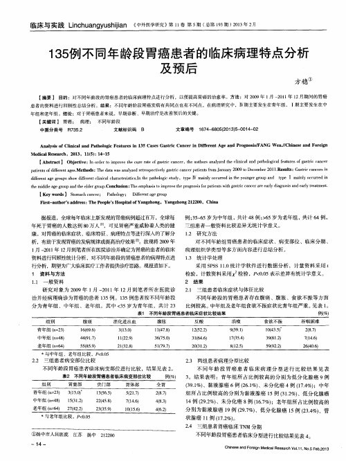 135例不同年龄段胃癌患者的临床病理特点分析及预后