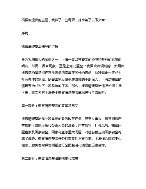 上海关于裸官清理整治情况的汇报