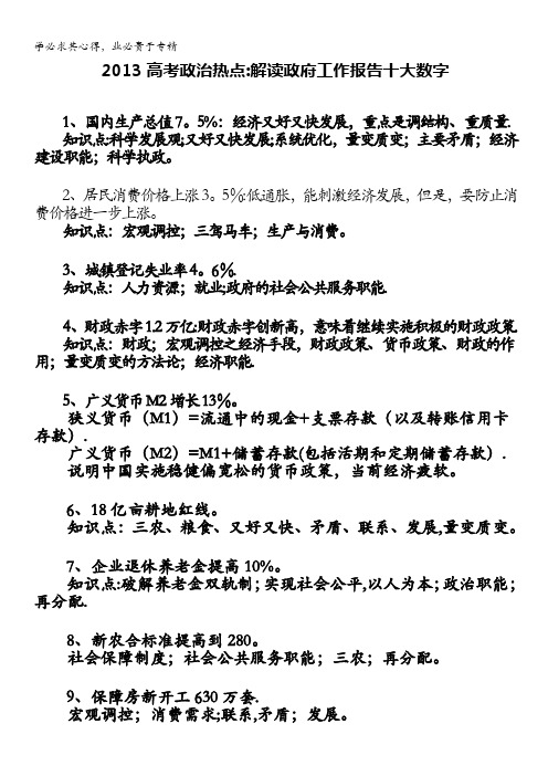 2013届高考政治热点：解读政府工作报告十大数字