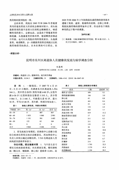 昆明市东川区离退休人员健康状况流行病学调查分析