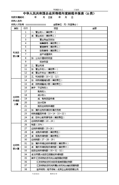 企业所得税年度申报表