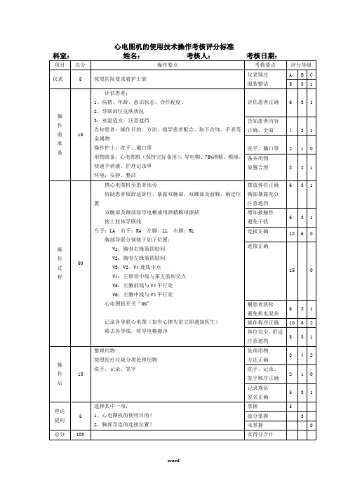 心电图机的使用操作考核评分标准#精选.